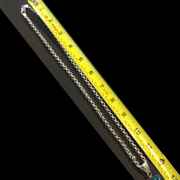 Sterling Silver Rolo Necklace and Blue Green Dichoic Glass 925 Pendant 24” - Picture 13 of 17